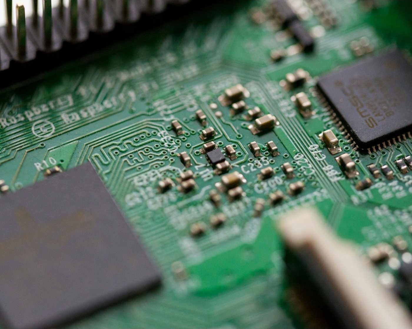 A macro view of components across a motherboard